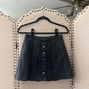 Free People Black Leather A-Line Skirt
